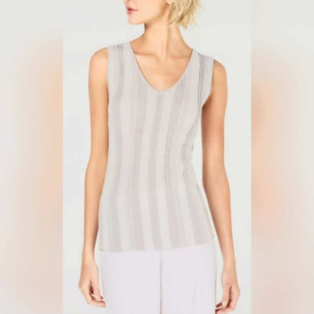 INC International Concepts Women's Ribbed Silver/Metallic Ombre Tank Top Gray M